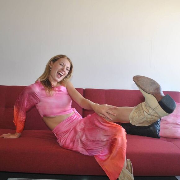 NWT AREA Stars Pink Ombre Died 1 Sleeve Top and Skirt Set- S - Picture 5 of 6